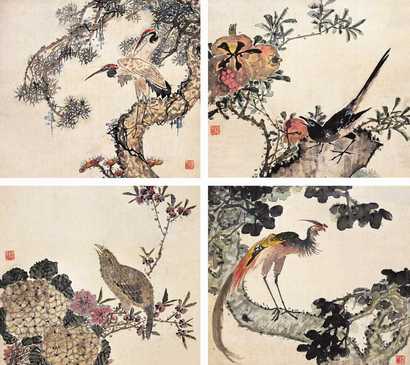 钱云 己卯（1879年）作 花鸟 册页（八开选四）